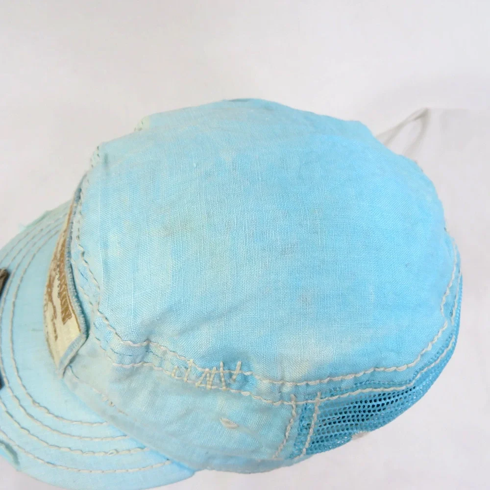 True Religion Jeans Brand Hat Cap Blue-Aqua Hue Logo Patch Front Adjustable Back